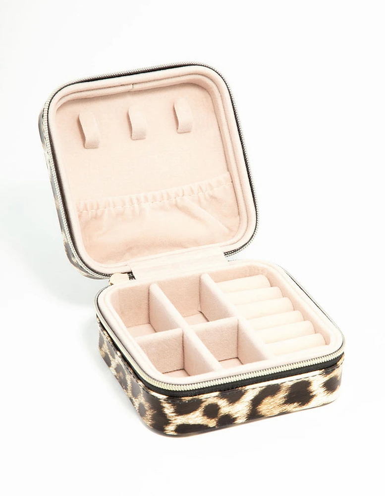 Leopard Print PU Leather Square Jewellery Case