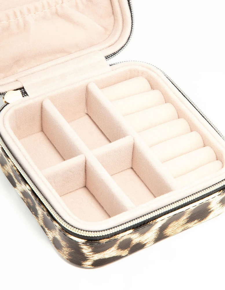 Leopard Print PU Leather Square Jewellery Case