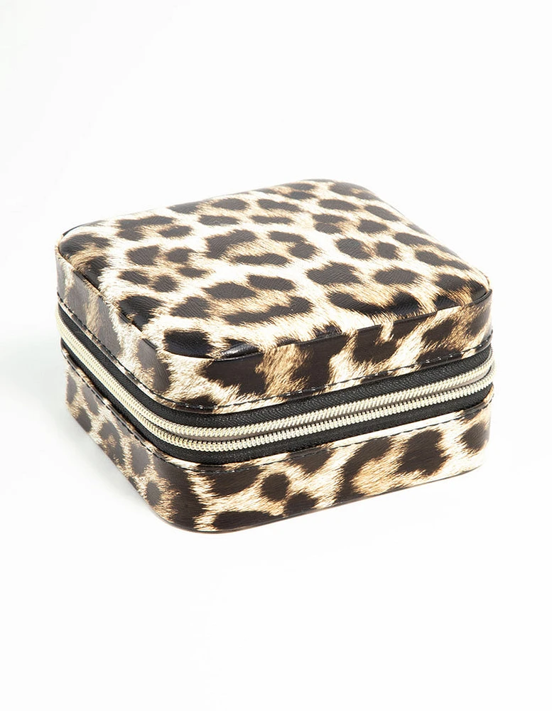 Leopard Print PU Leather Square Jewellery Case