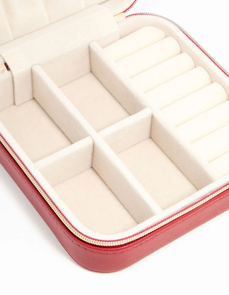 Red PU Leather Square Jewellery Case