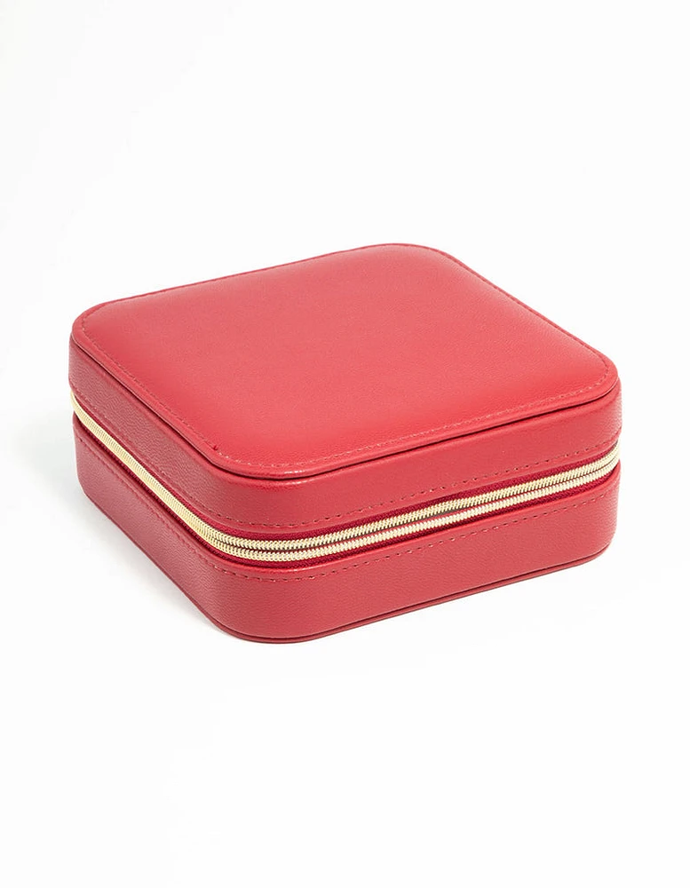 Red PU Leather Square Jewellery Case