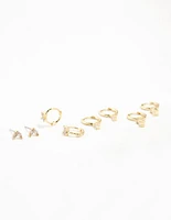 Gold Plated Brass  Brass Cubic Zirconia Hoop Earrings 4-Pack