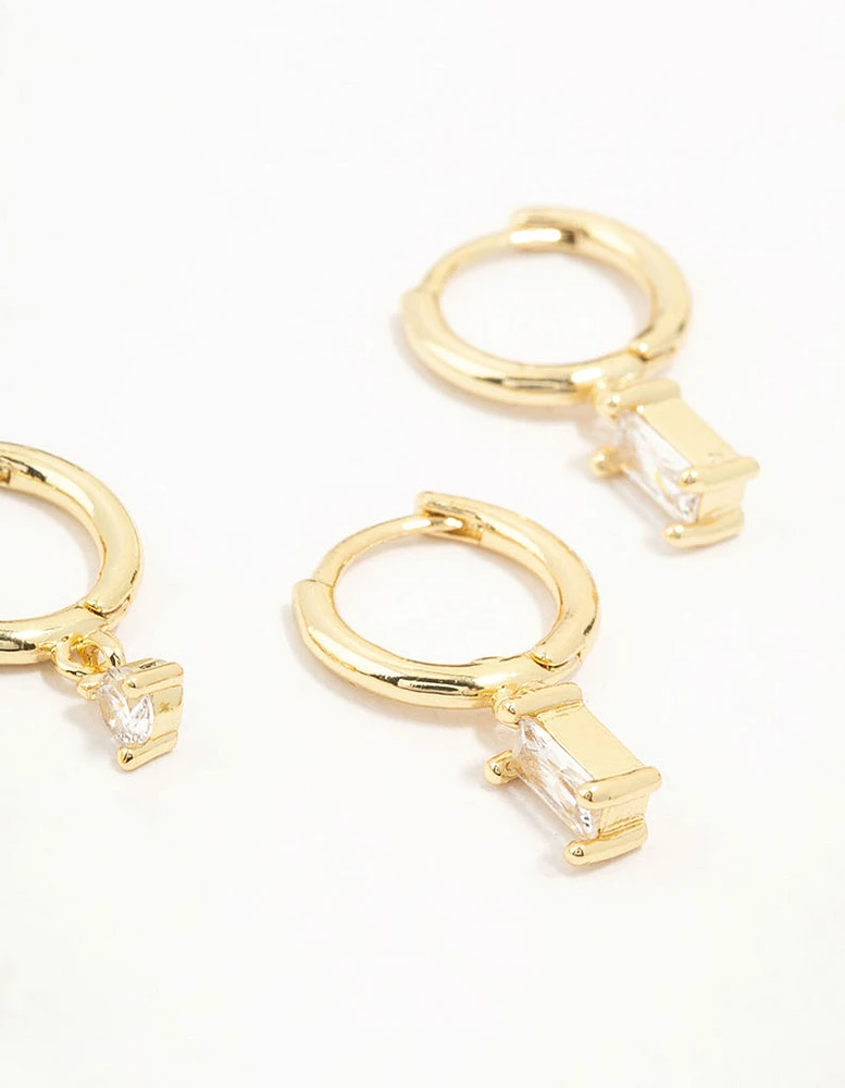 Gold Plated Brass  Brass Cubic Zirconia Hoop Earrings 4-Pack