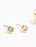 Gold Plated Chunky Hoop & Cubic Zirconia Stud Earrings 3-Pack