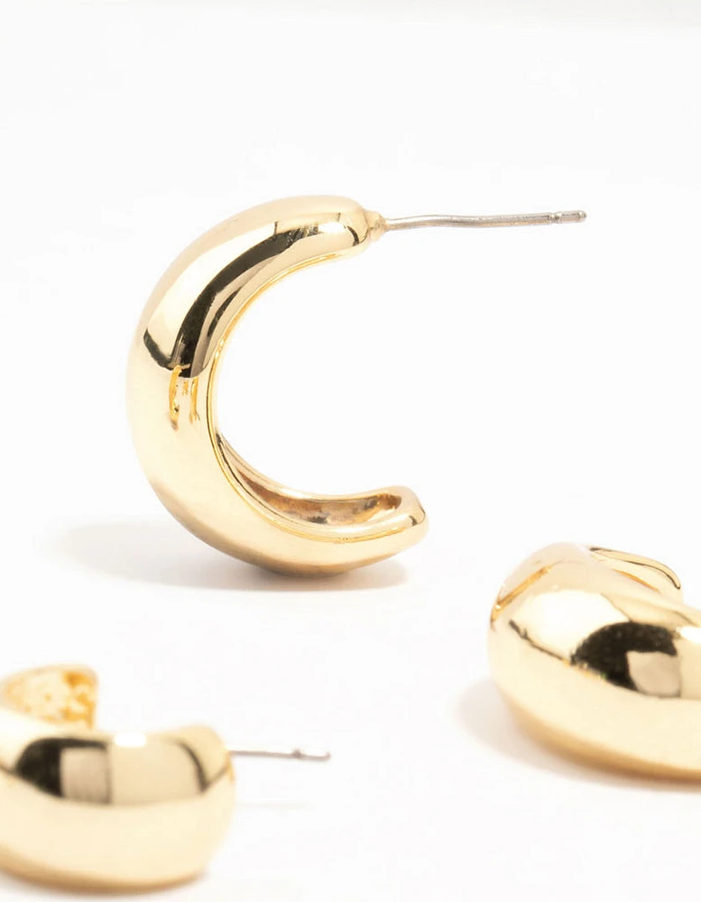 Real Gold Plated Chunky Hoop Earrings 3-Pack