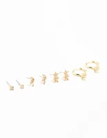 Gold Plated Cubic Zirconia Flower Earrings 4-Pack