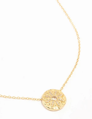 Gold Plated Brass Diamante Sand Dollar Pendant Necklace