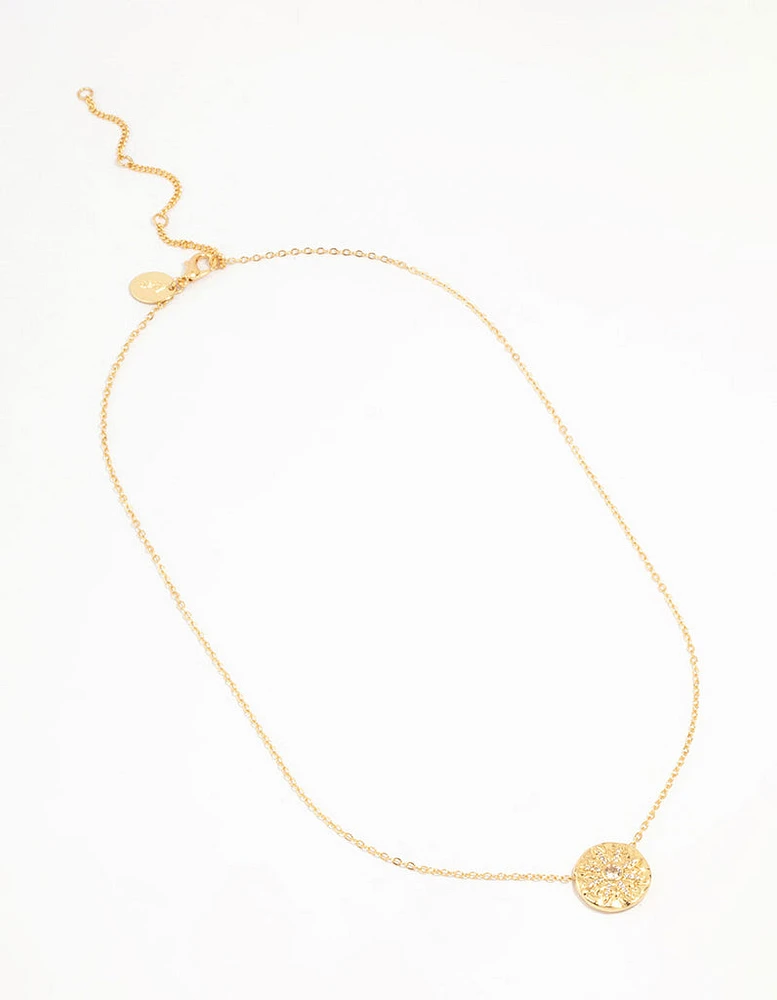 Gold Plated Brass Diamante Sand Dollar Pendant Necklace