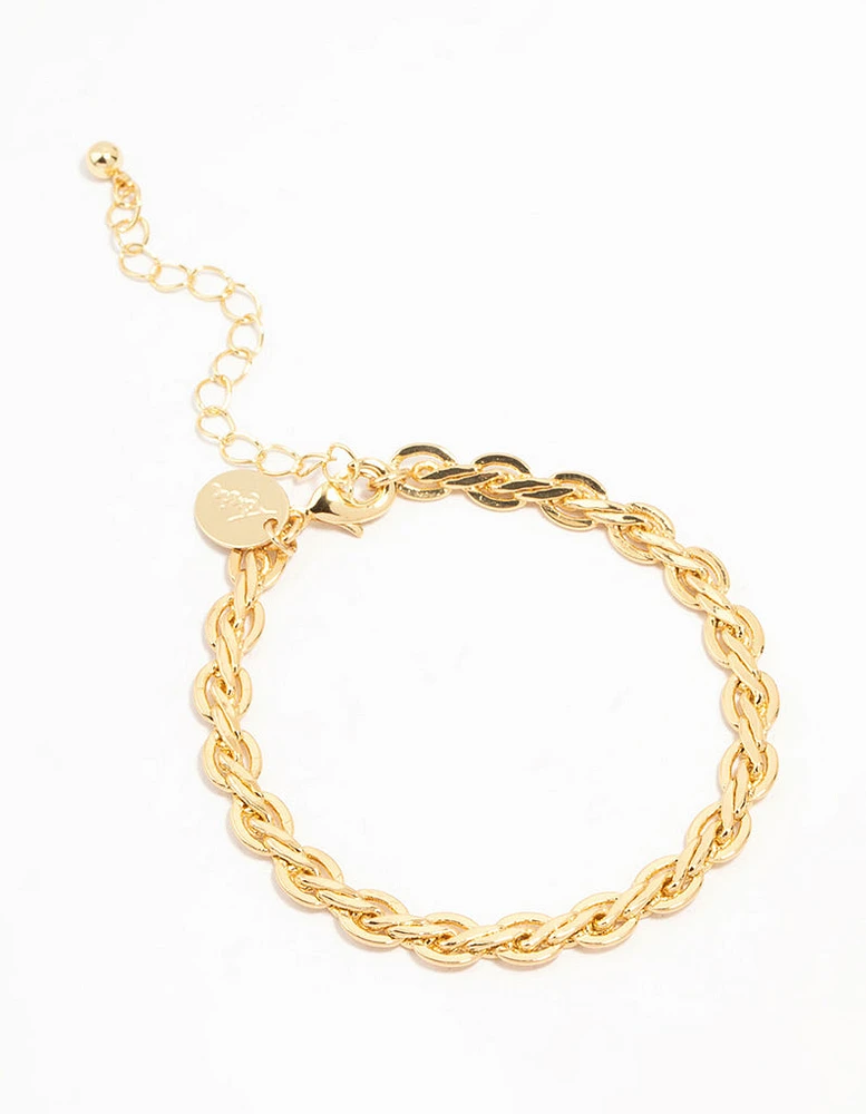 Gold Plated Brass Classic Braided Toggle Bracelet