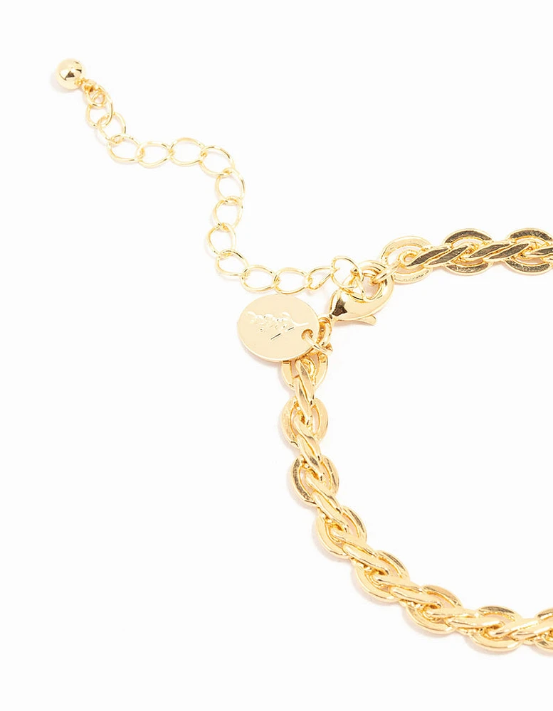 Gold Plated Brass Classic Braided Toggle Bracelet