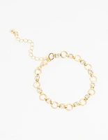 Gold Plated Brass Alternating Cubic Zirconia Round Link Bracelet