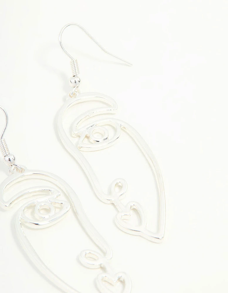 Silver Face Drop Earrings