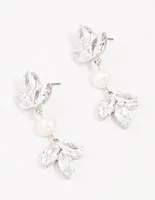 Rhodium Floral Cubic Zirconia & Pearl Drop Earrings