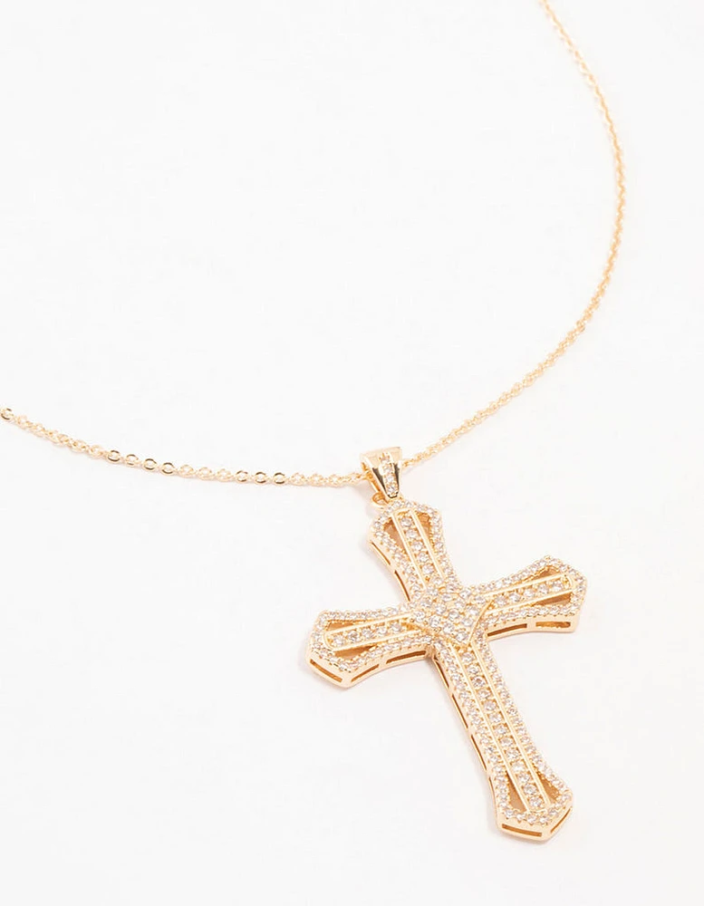 Gold Radiant Cubic Zirconia Cross Necklace