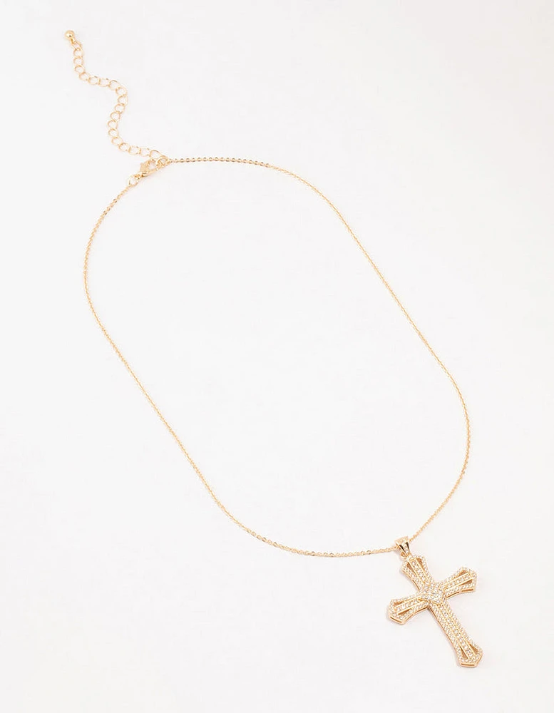 Gold Radiant Cubic Zirconia Cross Necklace