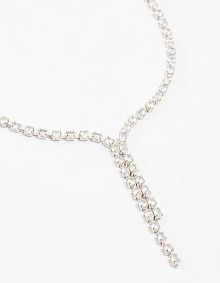 Rhodium Bag Split Cubic Zirconia Y-Necklace