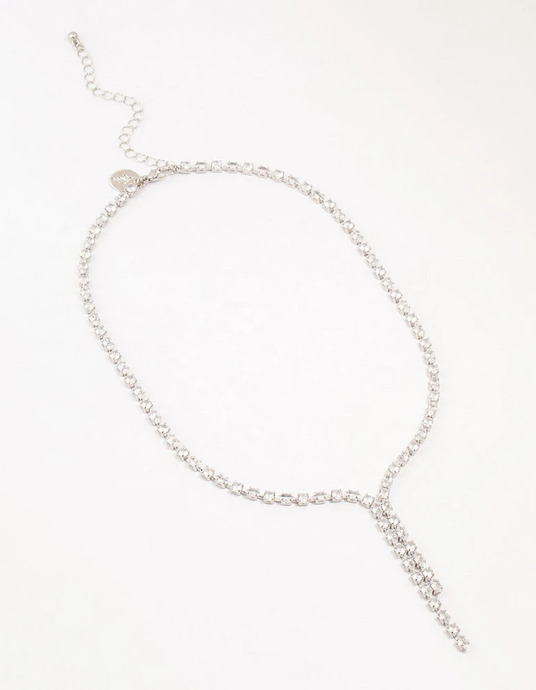 Silver  Cubic Zirconia Y-Necklace