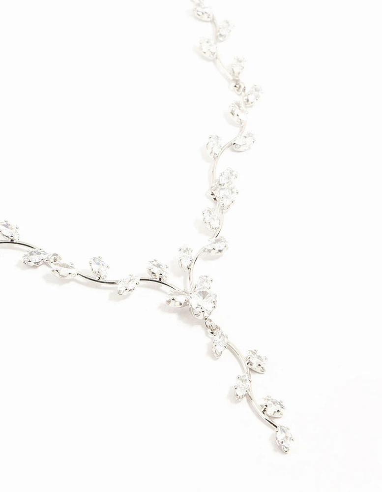 Rhodium Cubic Zirconia Vine Y-Necklace