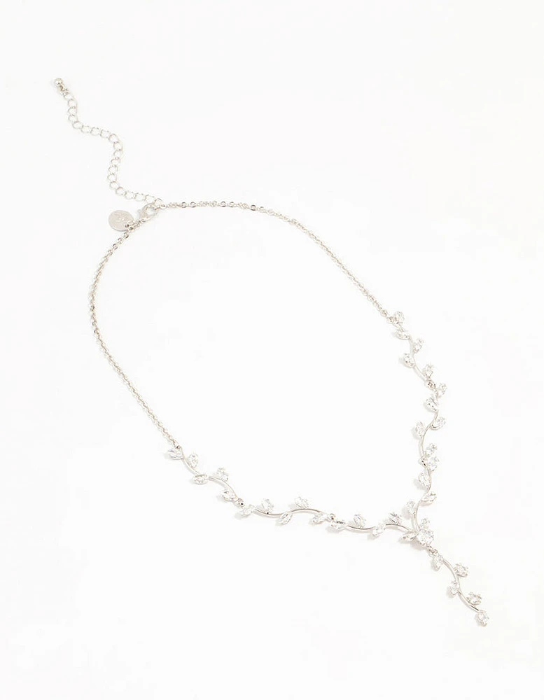 Rhodium Cubic Zirconia Vine Y-Necklace