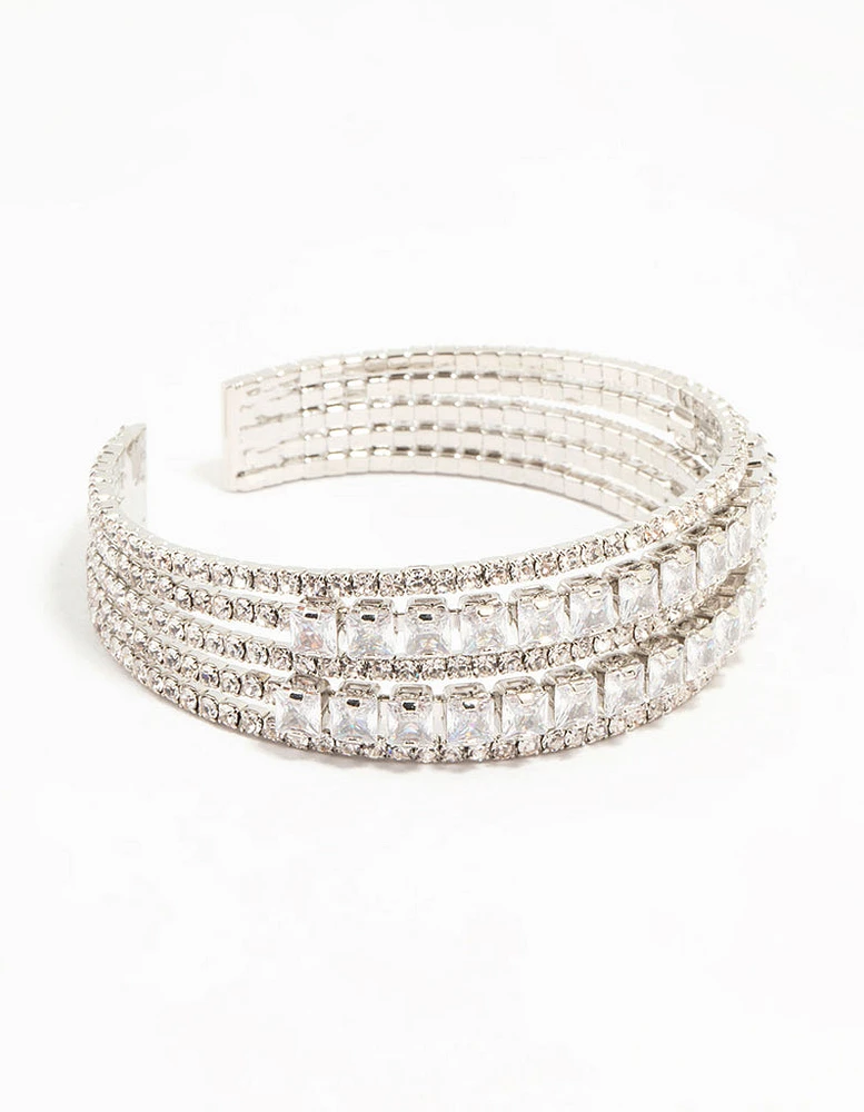 Rhodium Layered Cubic Zirconia Wrist Cuff