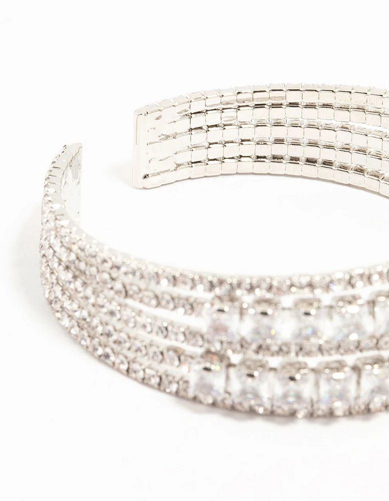 Rhodium Layered Cubic Zirconia Wrist Cuff