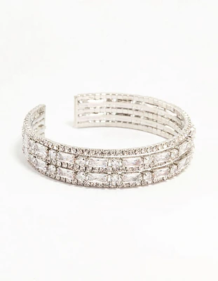 Silver Cubic Zirconia Layered Wrist Cuff