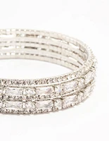 Rhodium Cubic Zirconia Layered Wrist Cuff