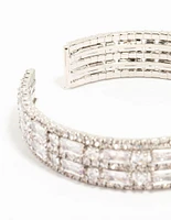 Rhodium Cubic Zirconia Layered Wrist Cuff