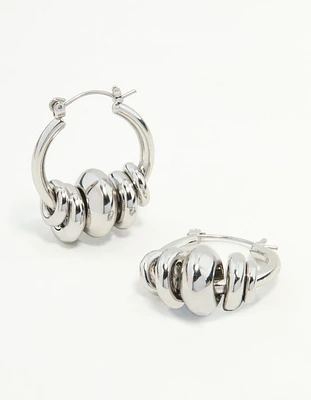 Rhodium Stacked Ring Hoop Earrings