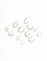 Rhodium Twisted & Sleek Hoop Earrings 6-Pack