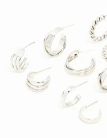 Rhodium Twisted & Sleek Hoop Earrings 6-Pack