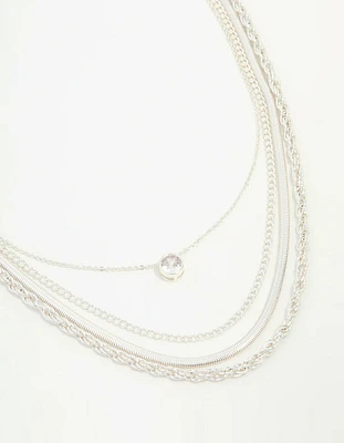 Silver Chain & Diamante Layered Necklace