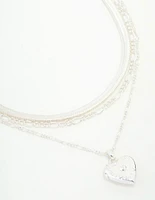 Silver Chain & Figaro Heart Locket Layered Necklace