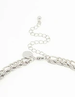 Rhodium Textured & Diamante Charm Layered Necklace