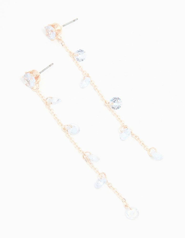 Rose Gold Blue Cubic Zirconia Droplet Drop Earrings