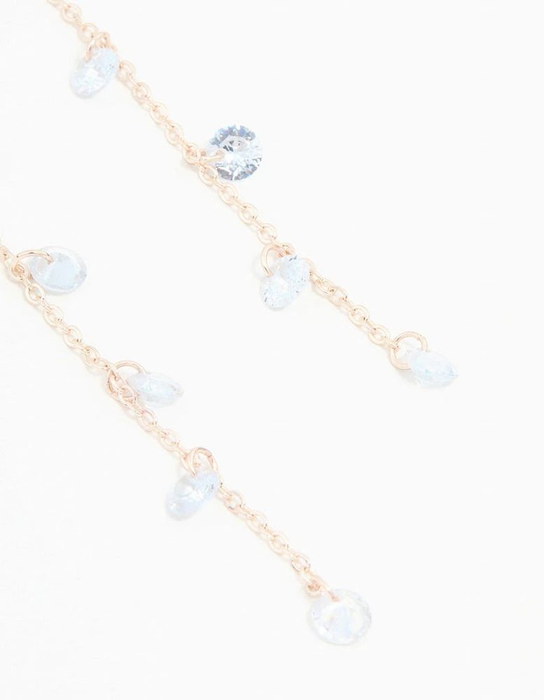 Rose Gold Blue Cubic Zirconia Droplet Drop Earrings