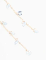 Rose Gold Blue Cubic Zirconia Droplet Drop Earrings