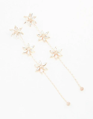 Rose Gold Diamante Flower Trail Drop Earrings