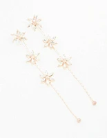 Rose Gold Diamante Flower Trail Drop Earrings