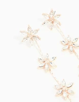 Rose Gold Diamante Flower Trail Drop Earrings