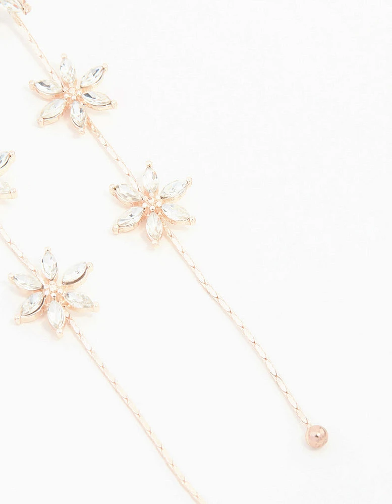 Rose Gold Diamante Flower Trail Drop Earrings