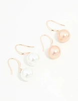 Rose Gold Dainty Pearl Drop Earrings 2-Pack