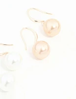 Rose Gold Dainty Pearl Drop Earrings 2-Pack