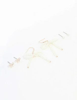 Rose Gold, Pearl & Bow Earrings 3-Pack