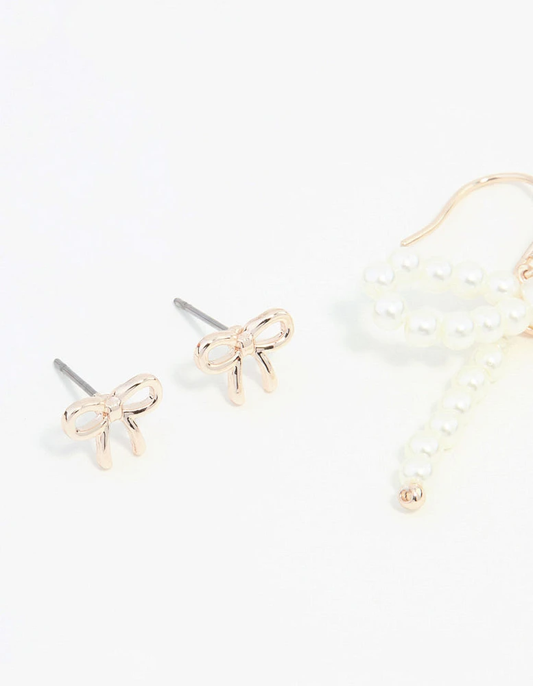 Rose Gold, Pearl & Bow Earrings 3-Pack