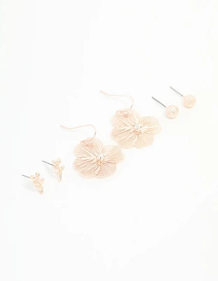 Rose Gold Floral Earrings 3-Pack