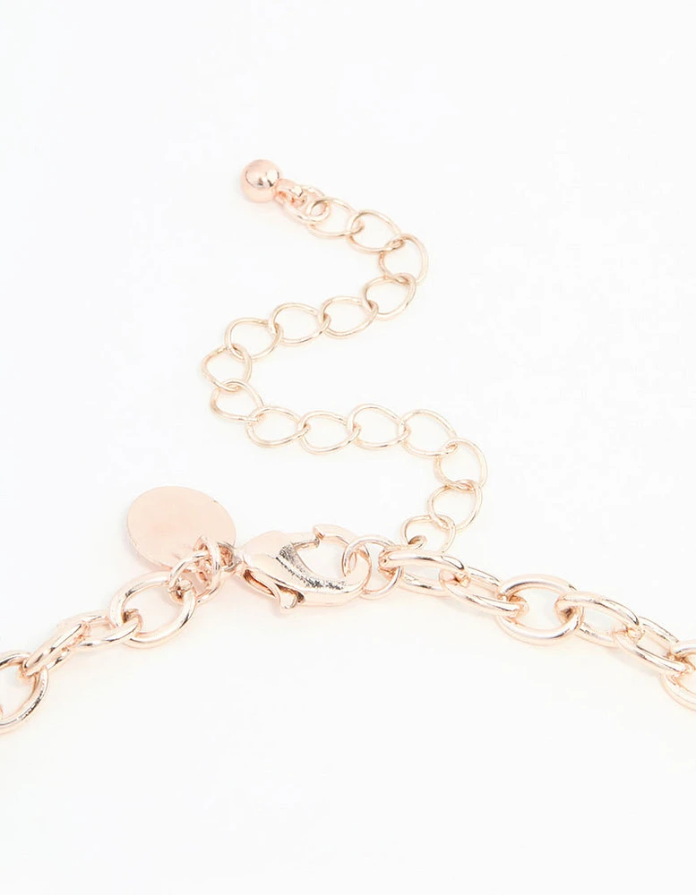 Rose Gold Diamante Heart, Flower & Pearl Necklace