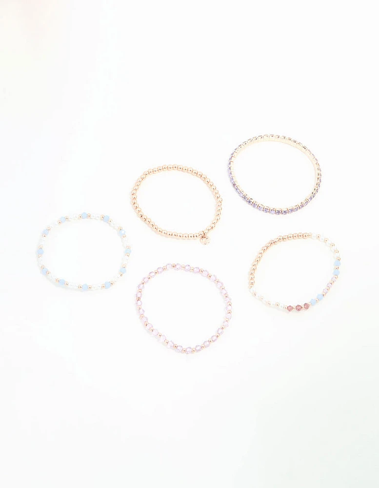 Rose Gold Beaded Bracelets 5-Pack