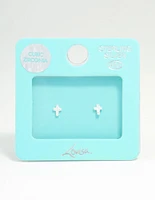 Sterling Silver Mini Cubic Zirconia Cross Stud Earrings