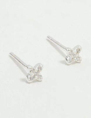 Mini Sterling Silver Cubic Zirconia Clover Stud Earrings